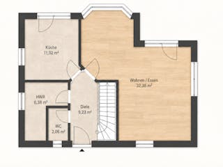 Massivhaus Doberan von TIMOWA Massivhäuser Schlüsselfertig ab 268900€, Satteldach-Klassiker Grundriss 1