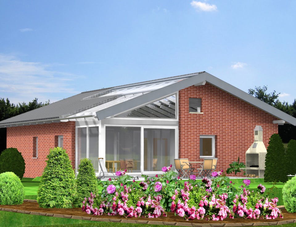 Fertighaus Planungsbeispiel 106H10 von Bio-Solar-Haus Schlüsselfertig ab 331950€, Bungalow Außenansicht 1