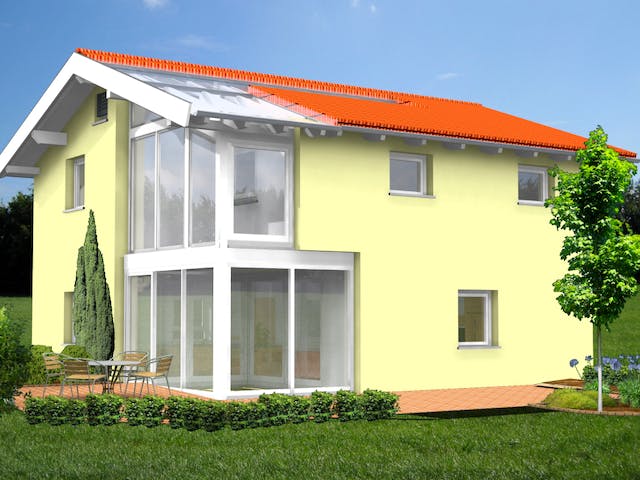 Fertighaus Planungsbeispiel 120H20 von Bio-Solar-Haus Schlüsselfertig ab 344388€, Satteldach-Klassiker Außenansicht 1