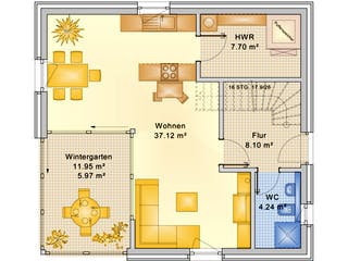 Fertighaus Planungsbeispiel 120H20 von Bio-Solar-Haus Schlüsselfertig ab 344388€, Satteldach-Klassiker Grundriss 1