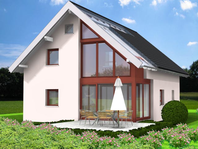 Fertighaus Planungsbeispiel 125H15 von Bio-Solar-Haus Schlüsselfertig ab 425882€, Satteldach-Klassiker Außenansicht 1