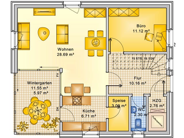 Fertighaus Planungsbeispiel 125H15 von Bio-Solar-Haus Schlüsselfertig ab 360917€, Satteldach-Klassiker Grundriss 1