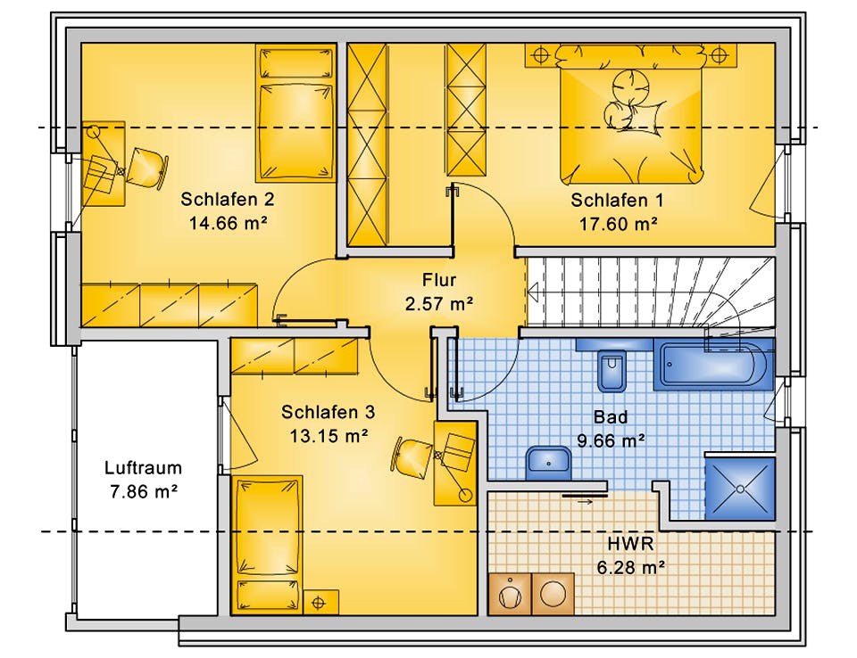Fertighaus Planungsbeispiel 125H15 von Bio-Solar-Haus Schlüsselfertig ab 360917€, Satteldach-Klassiker Grundriss 2
