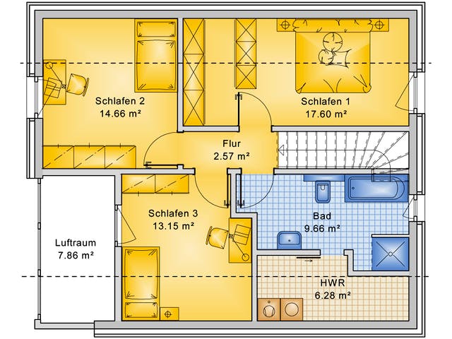 Fertighaus Planungsbeispiel 125H15 von Bio-Solar-Haus Schlüsselfertig ab 360917€, Satteldach-Klassiker Grundriss 2