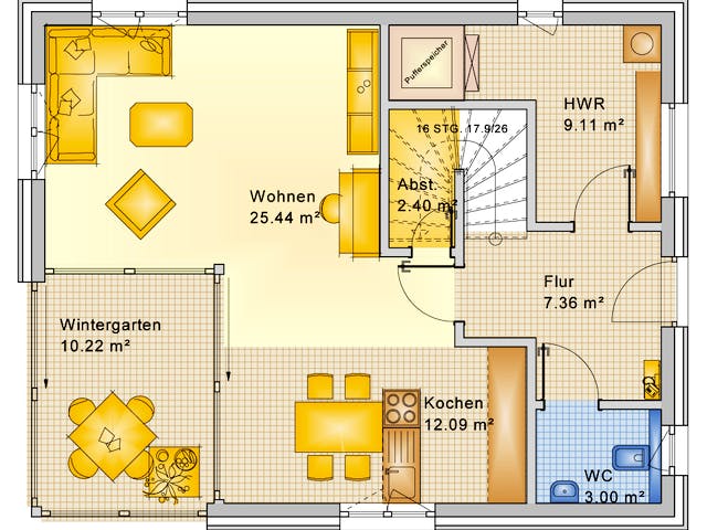 Fertighaus Planungsbeispiel 128H20 von Bio-Solar-Haus Schlüsselfertig ab 371094€, Satteldach-Klassiker Grundriss 1