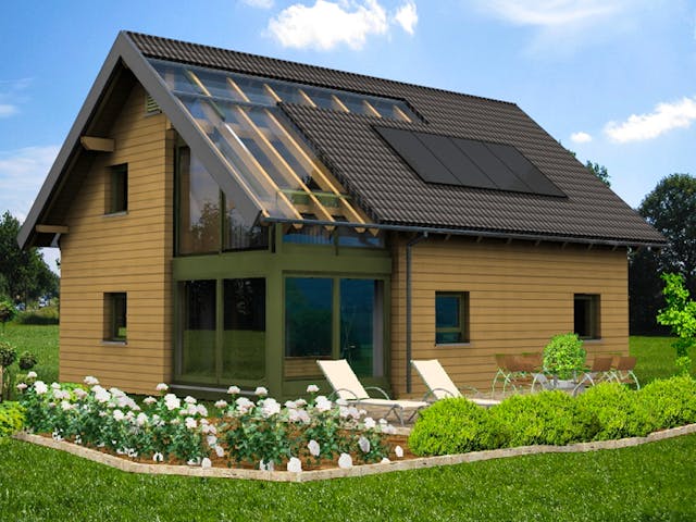 Fertighaus Planungsbeispiel 139H15 von Bio-Solar-Haus Schlüsselfertig ab 473447€, Satteldach-Klassiker Außenansicht 1