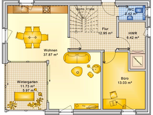 Fertighaus Planungsbeispiel 139H15 von Bio-Solar-Haus Schlüsselfertig ab 370110€, Satteldach-Klassiker Grundriss 1