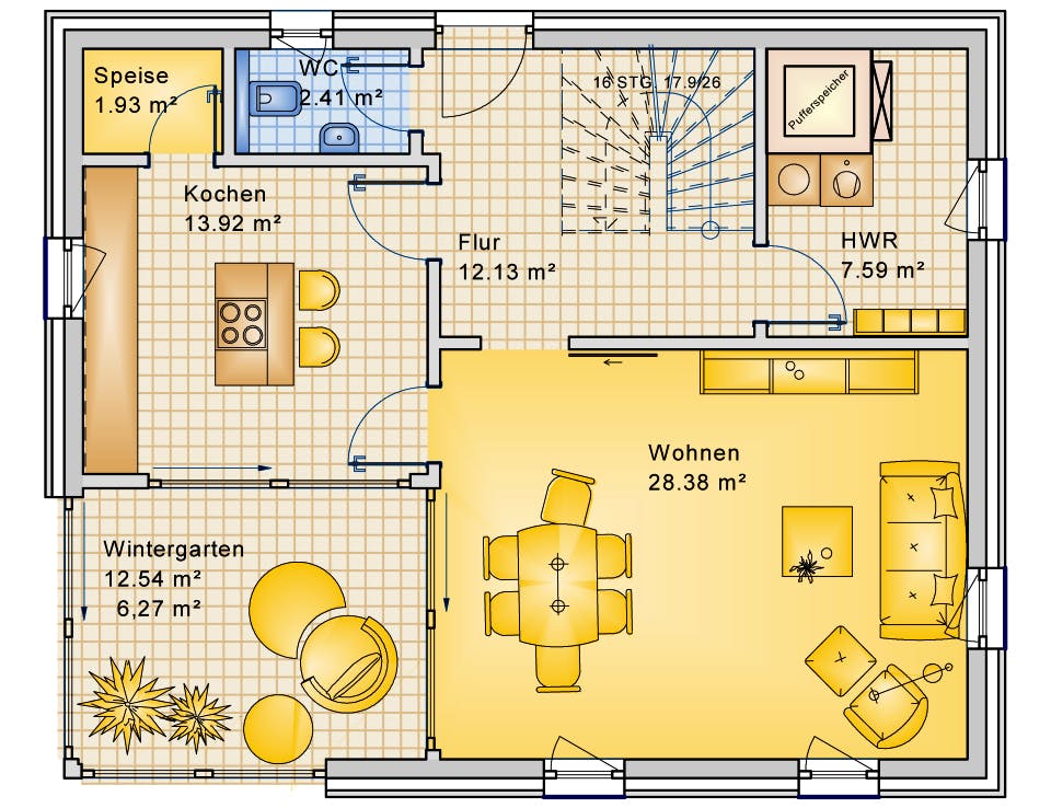 Fertighaus Planungsbeispiel 139H20 von Bio-Solar-Haus Schlüsselfertig ab 401226€, Pultdachhaus Grundriss 1
