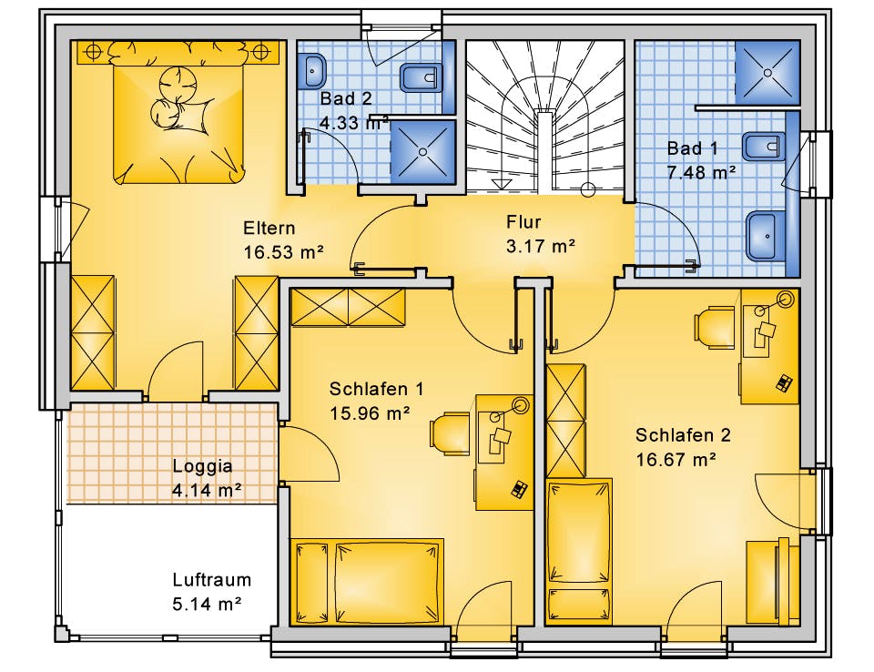 Fertighaus Planungsbeispiel 139H20 von Bio-Solar-Haus Schlüsselfertig ab 401226€, Pultdachhaus Grundriss 2