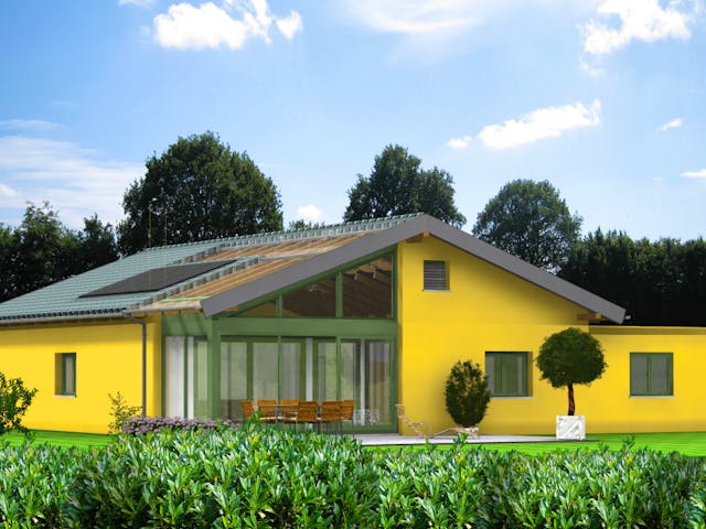 Fertighaus Planungsbeispiel 145H10 von Bio-Solar-Haus Schlüsselfertig ab 385978€, Bungalow Außenansicht 1