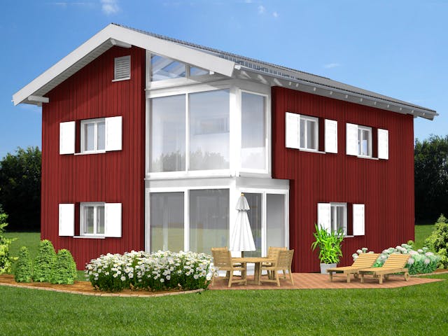 Fertighaus Planungsbeispiel 152H20 von Bio-Solar-Haus Schlüsselfertig ab 389619€, Satteldach-Klassiker Außenansicht 1