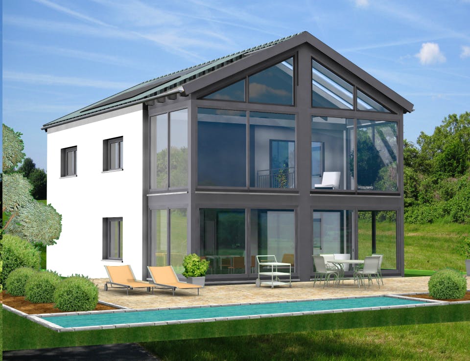 Fertighaus Planungsbeispiel 154H20 von Bio-Solar-Haus Schlüsselfertig ab 396313€, Satteldach-Klassiker Außenansicht 1