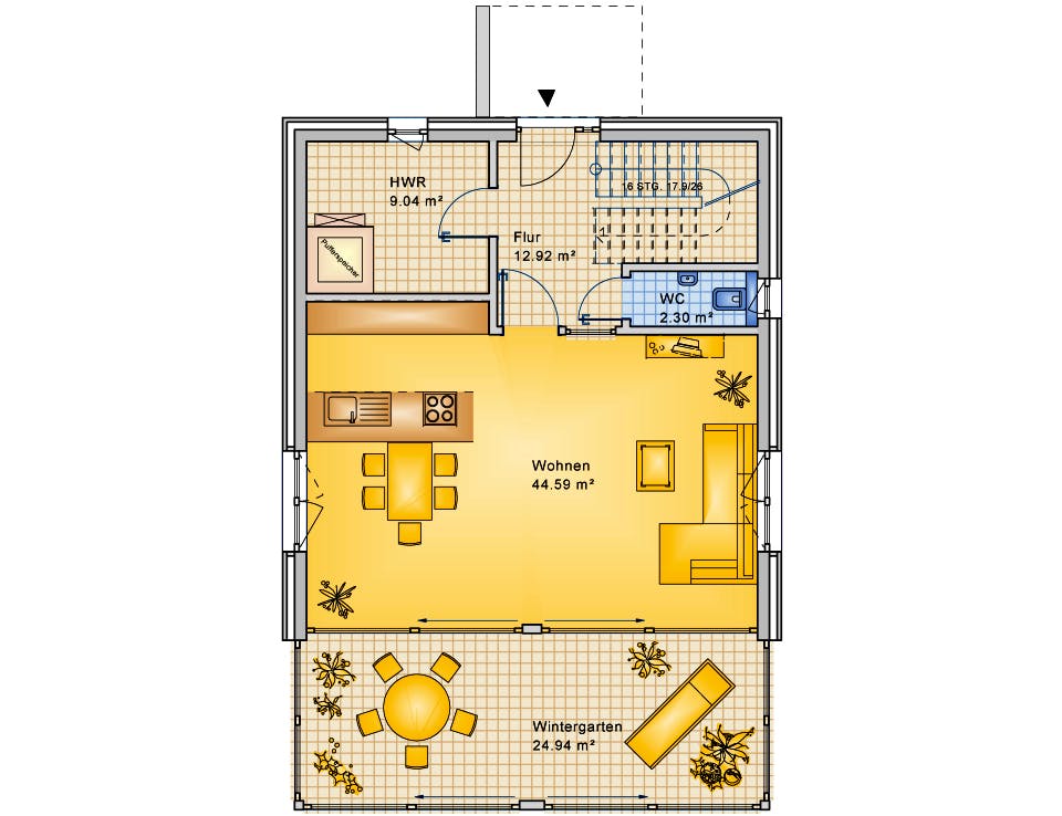 Fertighaus Planungsbeispiel 154H20 von Bio-Solar-Haus Schlüsselfertig ab 396313€, Satteldach-Klassiker Grundriss 1