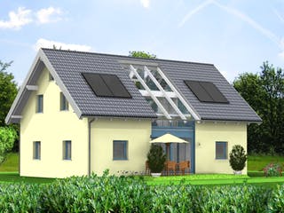 Fertighaus Planungsbeispiel 158H15 von Bio-Solar-Haus Schlüsselfertig ab 391699€, Satteldach-Klassiker Außenansicht 1