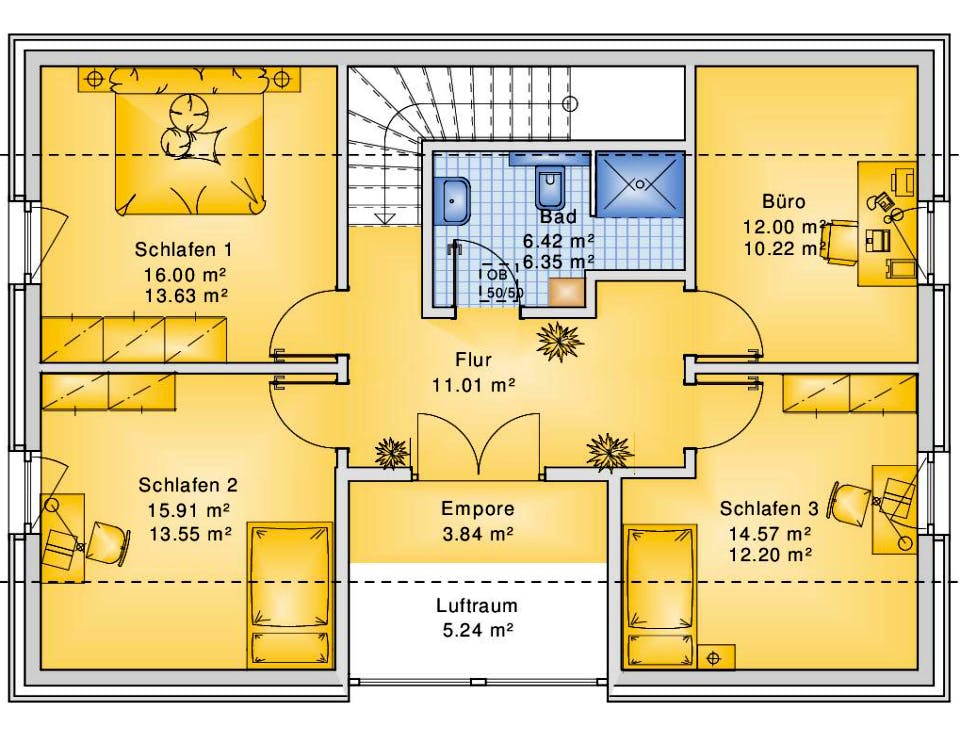 Fertighaus Planungsbeispiel 158H15 von Bio-Solar-Haus Schlüsselfertig ab 391699€, Satteldach-Klassiker Grundriss 2