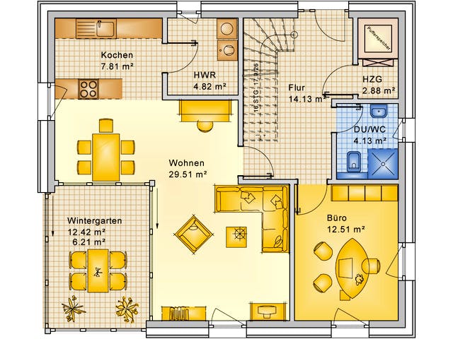 Fertighaus Planungsbeispiel 159SB20 von Bio-Solar-Haus Schlüsselfertig ab 428140€, Stadtvilla Grundriss 1