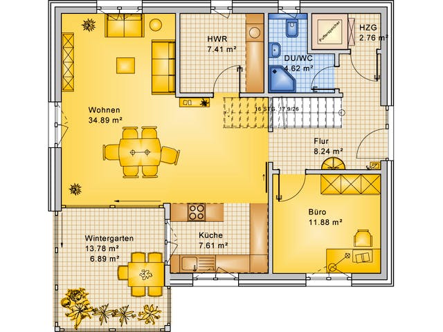 Fertighaus Planungsbeispiel 165H20 von Bio-Solar-Haus Schlüsselfertig ab 405086€, Satteldach-Klassiker Grundriss 1