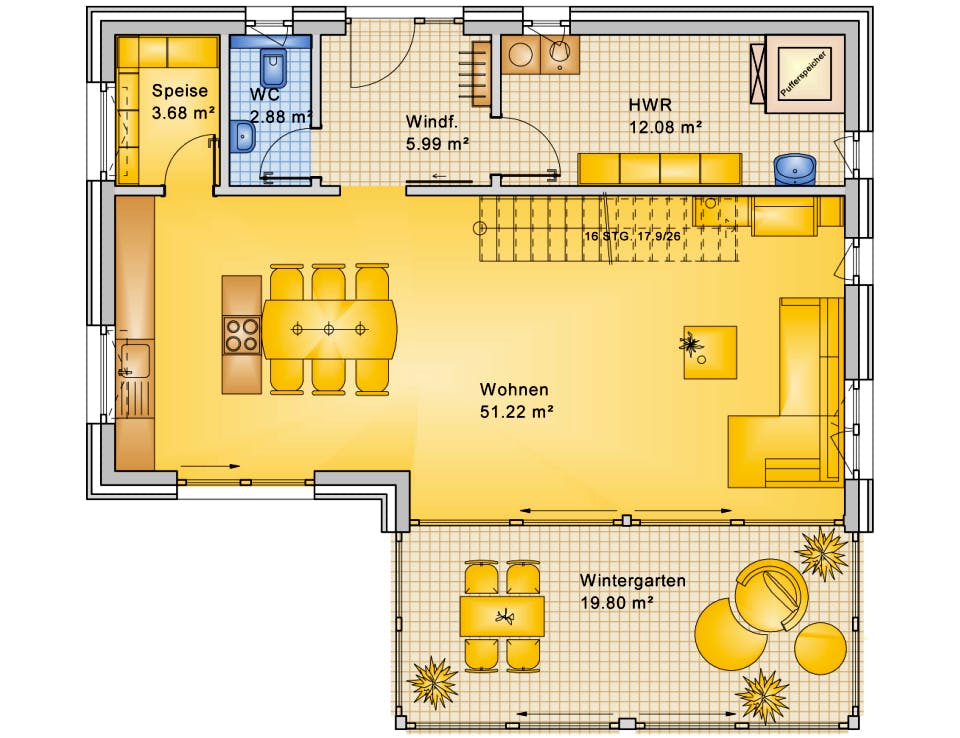 Fertighaus Planungsbeispiel 170H20 von Bio-Solar-Haus Schlüsselfertig ab 415133€, Satteldach-Klassiker Grundriss 1