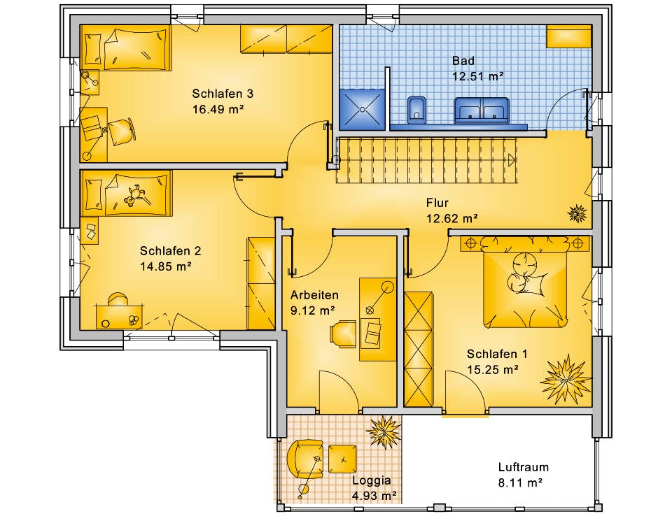 Fertighaus Planungsbeispiel 170H20 von Bio-Solar-Haus Schlüsselfertig ab 415133€, Satteldach-Klassiker Grundriss 2