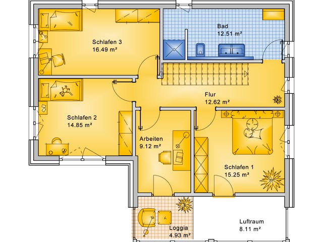 Fertighaus Planungsbeispiel 170H20 von Bio-Solar-Haus Schlüsselfertig ab 415133€, Satteldach-Klassiker Grundriss 2