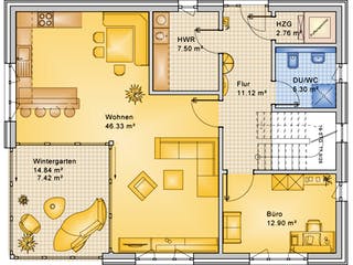 Fertighaus Planungsbeispiel 183H20 von Bio-Solar-Haus Schlüsselfertig ab 442075€, Satteldach-Klassiker Grundriss 1