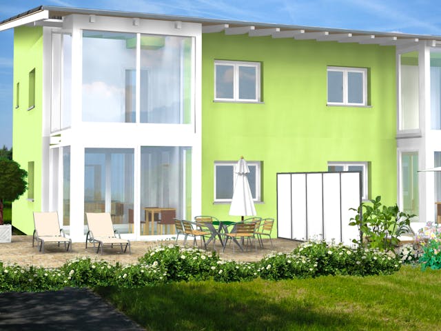 Fertighaus Planungsbeispiel 223DH20 von Bio-Solar-Haus Schlüsselfertig ab 593040€, Pultdachhaus Außenansicht 1