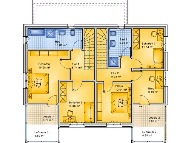 Fertighaus Planungsbeispiel 223DH20 von Bio-Solar-Haus Schlüsselfertig ab 593040€, Pultdachhaus Grundriss 2