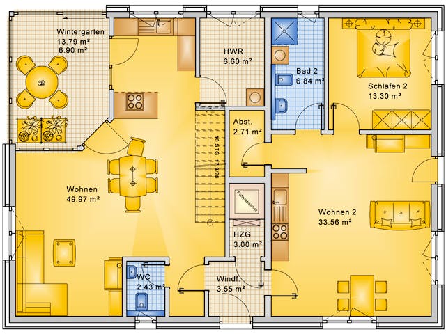 Fertighaus Planungsbeispiel 252H20 von Bio-Solar-Haus Schlüsselfertig ab 585711€, Satteldach-Klassiker Grundriss 1