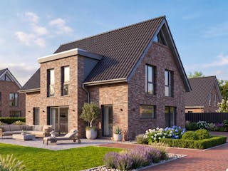 Massivhaus Friesengiebel 164 von AMR-Wohnbau Schlüsselfertig ab 347000€, Satteldach-Klassiker Außenansicht 2