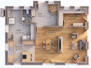 Massivhaus Friesengiebel 164 von AMR-Wohnbau Schlüsselfertig ab 347000€, Satteldach-Klassiker Grundriss 1