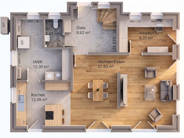 Massivhaus Friesengiebel 164 von AMR-Wohnbau Schlüsselfertig ab 347000€, Satteldach-Klassiker Grundriss 1
