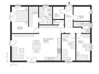 Fertighaus White&Black Bungalow 125 von WHITE&BLACK Fertighäuser Ausbauhaus ab 181062€, Bungalow Grundriss 2