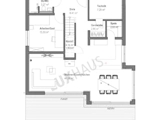 Fertighaus Walmdach 169 von LUXHAUS, Stadtvilla Grundriss 1