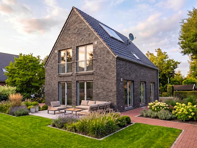 Massivhaus Satteldach 108 von AMR-Wohnbau Schlüsselfertig ab 279000€, Satteldach-Klassiker Außenansicht 1
