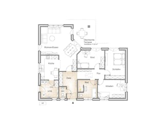 Massivhaus WINKELBUNGALOW 140 von Kähler Massivhaus Schlüsselfertig ab 369610€, Bungalow Grundriss 1