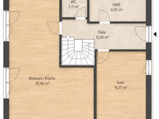 Massivhaus Prerow von TIMOWA Massivhäuser Schlüsselfertig ab 303900€, Satteldach-Klassiker Grundriss 1