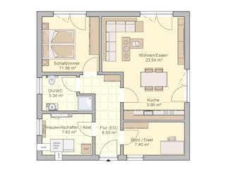 Fertighaus Pico 1 von Fingerhut Haus Schlüsselfertig ab 285579€, Bungalow Grundriss 1