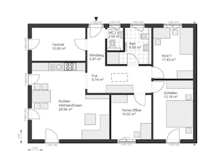 Fertighaus White&Black Bungalow 95 von WHITE&BLACK Fertighäuser Ausbauhaus ab 152450€, Satteldach-Klassiker Grundriss 2