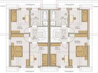 Fertighaus Doppelhaushälfte 38-238-125 von BoHolz Haus Schlüsselfertig ab 401441€, Satteldach-Klassiker Grundriss 2