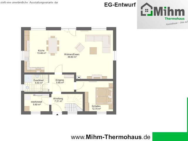 Massivhaus Primero180SD190 von Mihm Thermobau, Satteldach-Klassiker Grundriss 1