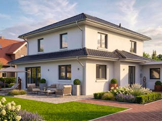 Massivhaus Pagode 162 von AMR-Wohnbau Schlüsselfertig ab 405000€, Stadtvilla Außenansicht 2