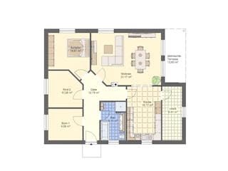 Massivhaus Bungalow W_116 von VARIODOMO Bausysteme Schlüsselfertig ab 313480€, Bungalow Grundriss 1