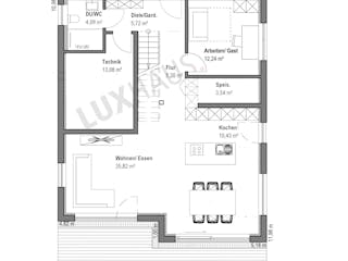 Fertighaus Satteldach Landhaus 171 von LUXHAUS, Satteldach-Klassiker Grundriss 1