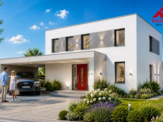 Massivhaus Stadtvilla 158 im Bauhausstill mit LIAPLAN gebaut von Mein Haus Bausysteme, Cubushaus Außenansicht 3