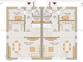 Fertighaus Doppelhaushälfte 38-238-125 von BoHolz Haus Schlüsselfertig ab 401441€, Satteldach-Klassiker Grundriss 1