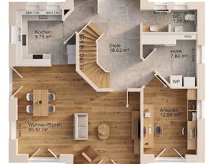 Massivhaus Pagode 140 von AMR-Wohnbau Schlüsselfertig ab 372000€, Stadtvilla Grundriss 1