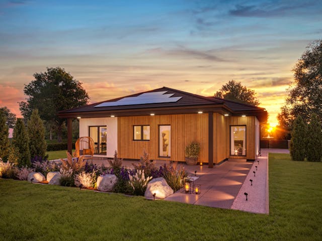 Fertighaus White&Black Bungalow 85 von WHITE&BLACK Fertighäuser Ausbauhaus ab 136718€, Bungalow Außenansicht 1