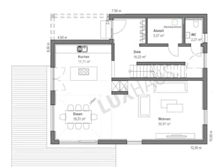 Fertighaus Satteldach Landhaus 162 von LUXHAUS, Satteldach-Klassiker Grundriss 1