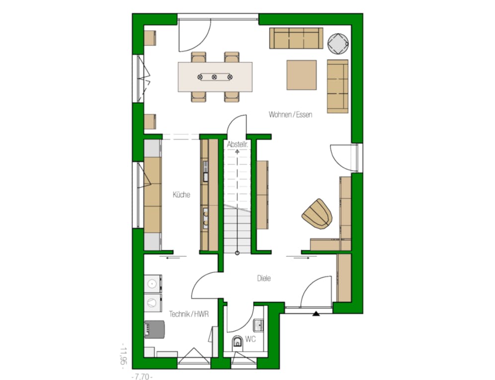 Massivhaus Gent von HELMA MASSIVHAUS Schlüsselfertig ab 325400€, Satteldach-Klassiker Grundriss 1