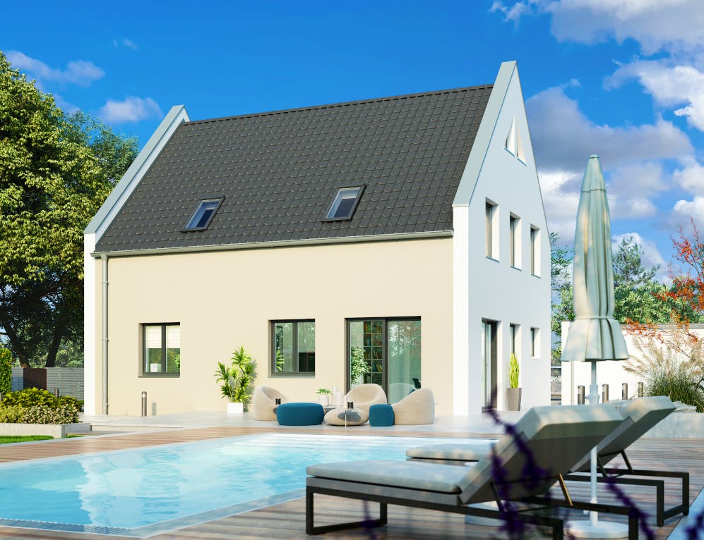 Massivhaus Schwerin von HELMA MASSIVHAUS Schlüsselfertig ab 359350€, Satteldach-Klassiker Außenansicht 2